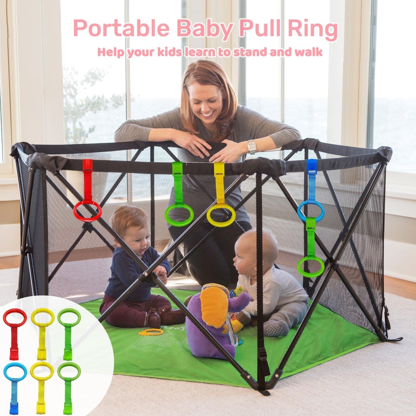 Baby Pull Up Rings, Pull Up Rings For Playpen, Baby Crib Pull Rings, Baby Cot Hanging Rings, Infant Baby Toddler Walking Assista