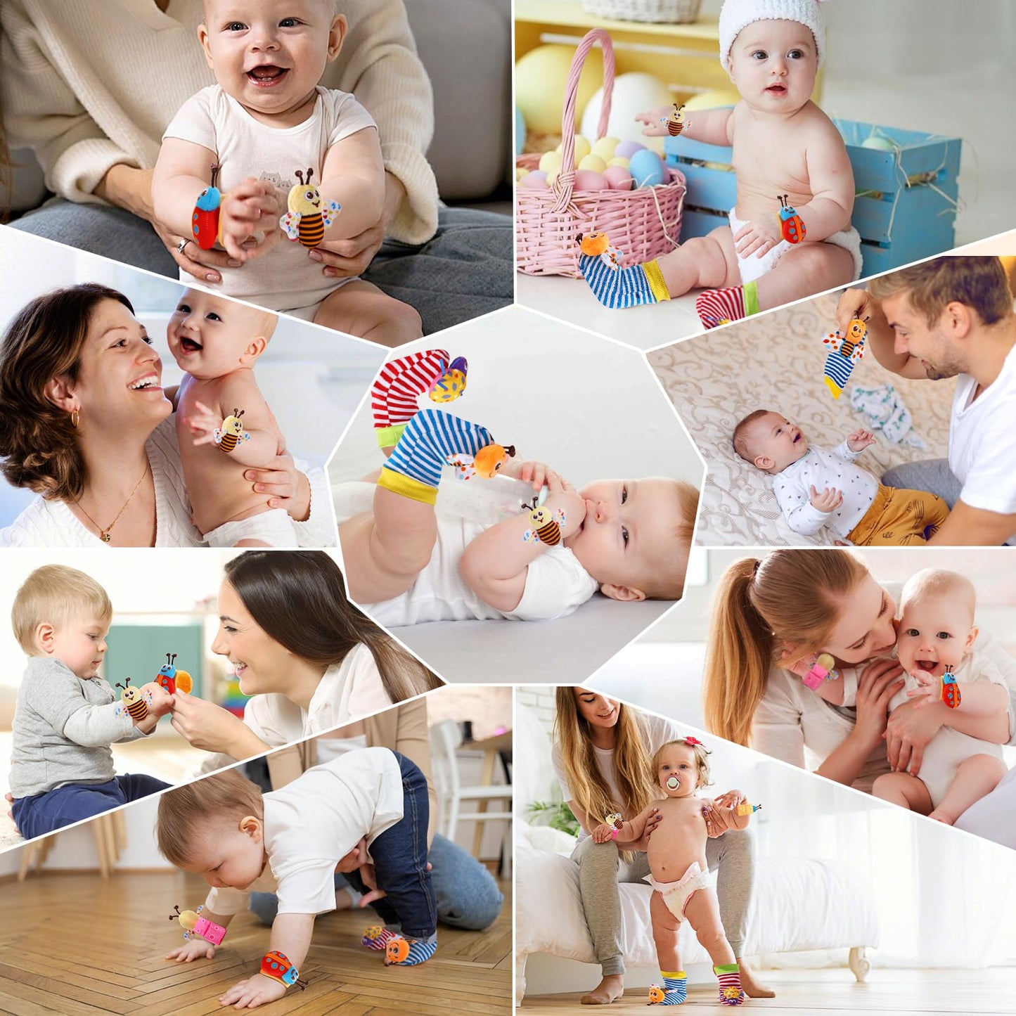PADONISE Baby Wrist Rattles Foot Finder Rattle Socks Baby Bracelets for Infant Girls Boys Learning Toy Newborn Toys Baby Socks B
