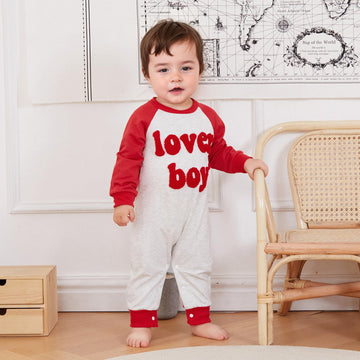 Ursobutegl Newborn Baby Boy Romper Jumpsuit Lover Boy Letter Embroidery Long Sleeve Bodysuit Sweatshirt Valentines Day Outfit (G