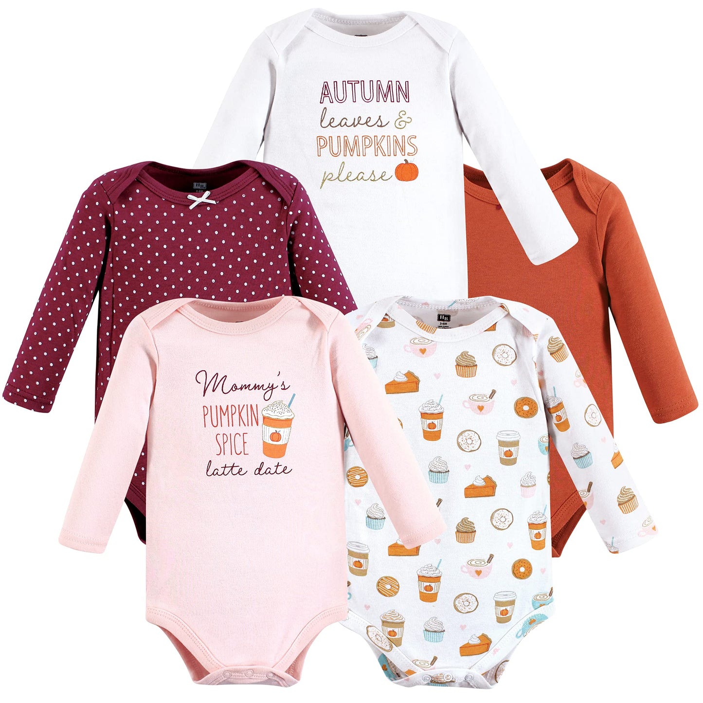 Hudson Baby Unisex Baby Cotton Long-Sleeve Bodysuits Pumpkin Spice Date 5-Pack, 6-9 Months