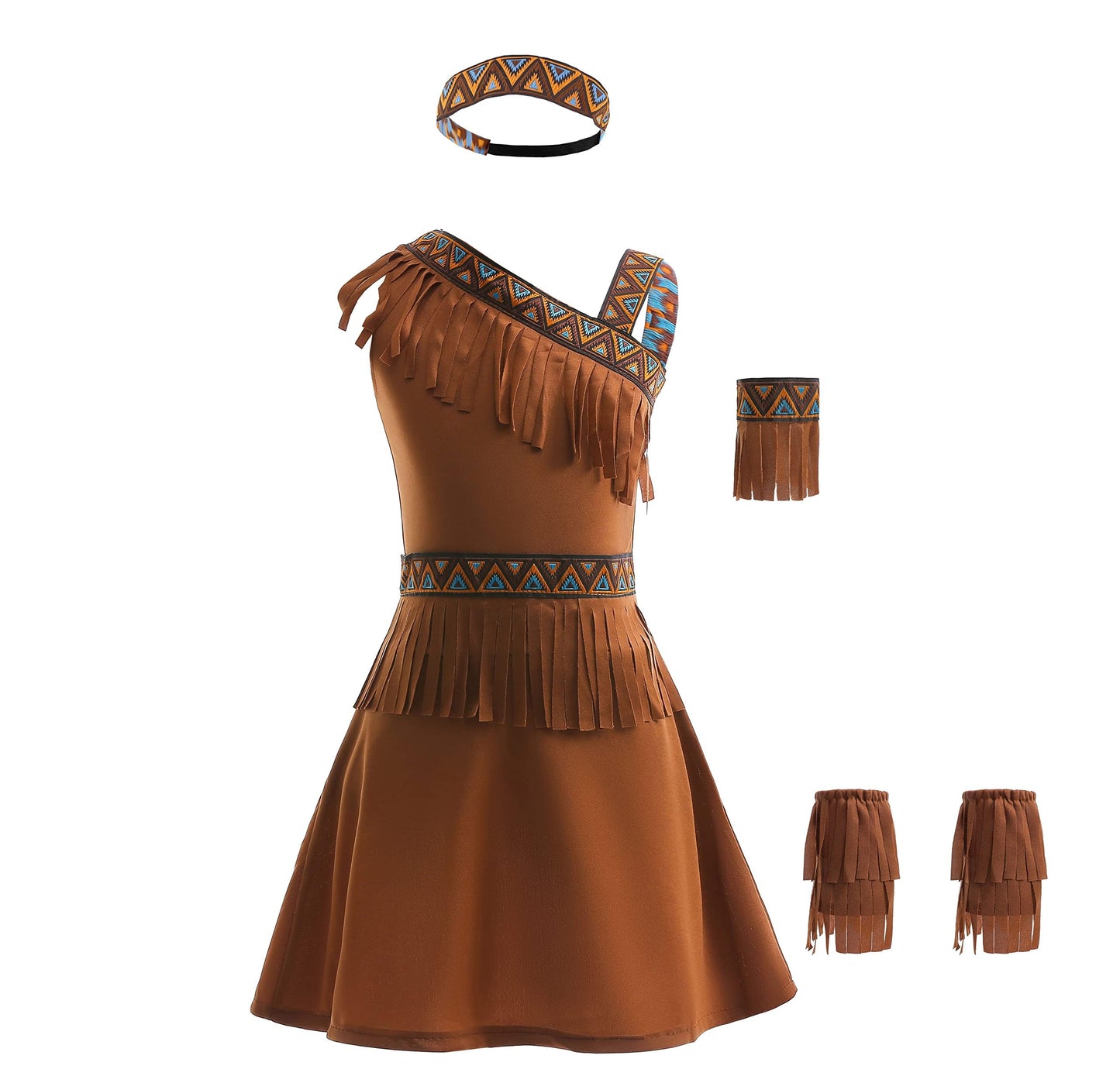 Dressy Daisy Native American Princess Halloween Costume Fancy Party Dress Up with Headband for Toddler Girls Size 3T to 4T