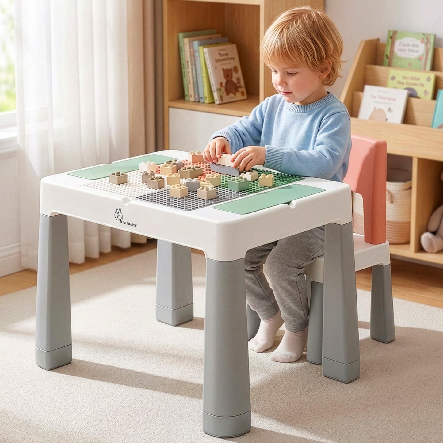 R For Rabbit Little Genius Learner Neo Kids Study Table & Chair Set With Storage, Height Adjustable | Activity Desk For Drawing,