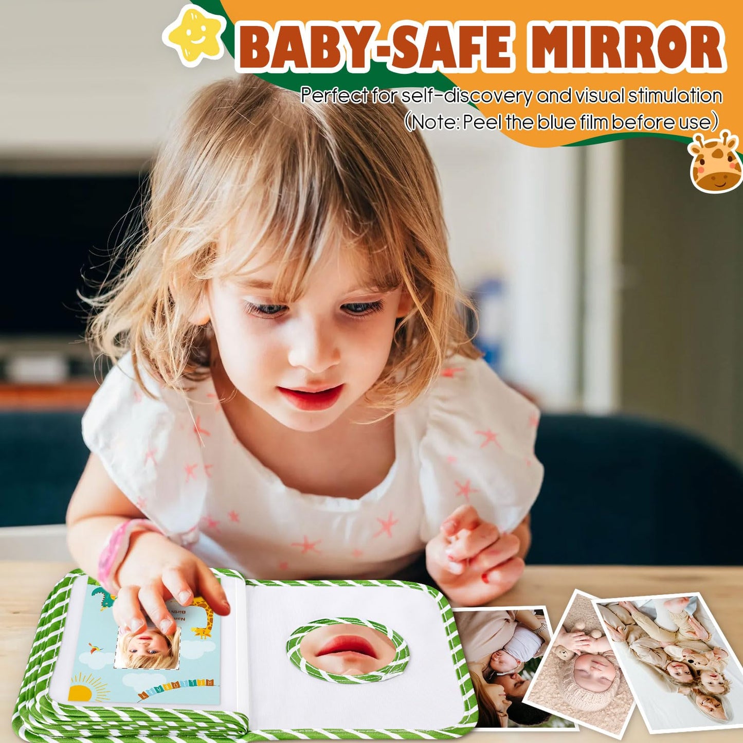 Lanpn Baby Photo Album Holds 17 4X6 Pictures, My First Soft Cloth Family Photo Book With Name Card Name Tag Stickers, Fabric Kid