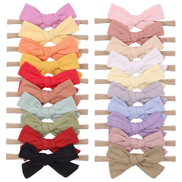 20Pcs Baby Girls Cotton Hair Bows Headbands Nylon Hair Bands Elastic Hair Accessories For Newborn Kids Infants Toddlers