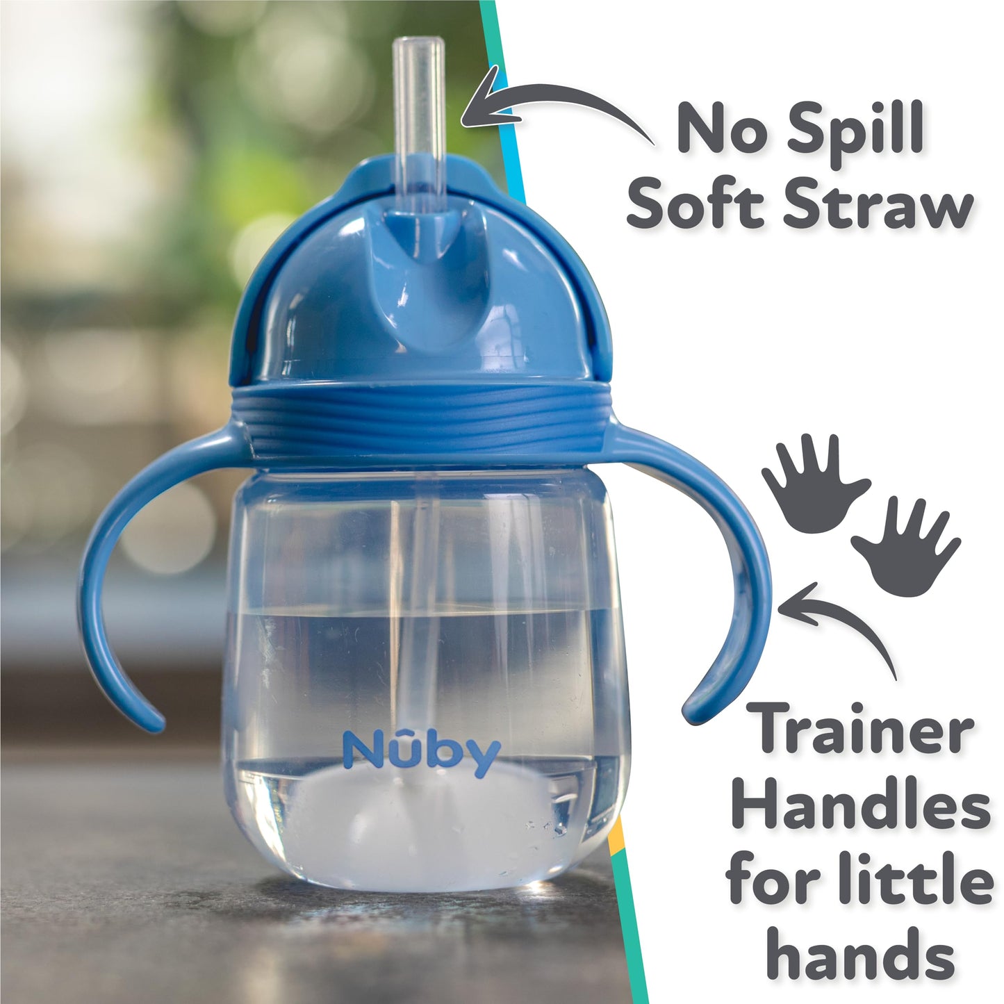 Nuby No-Spill Clik-It Silicone Straw Toddler Cup - (2 Pack) 8 Oz - 360 Weighted Straw Toddler Sippy Cup For 1+ Year Old - Blue/M
