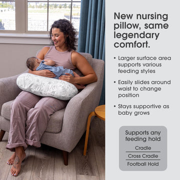 Boppy Nursing Pillow, Gray Gentle Leaves, Larger, Firmer, More Supportive Pillow For Breastfeeding And Bottle Feeding, Firmer Fi