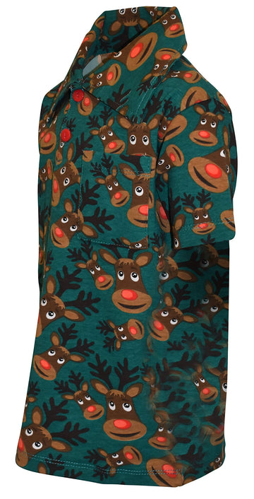 Unique Baby Boys Green Reindeer Collared Christmas Polo T Shirt (8, Reindeer)