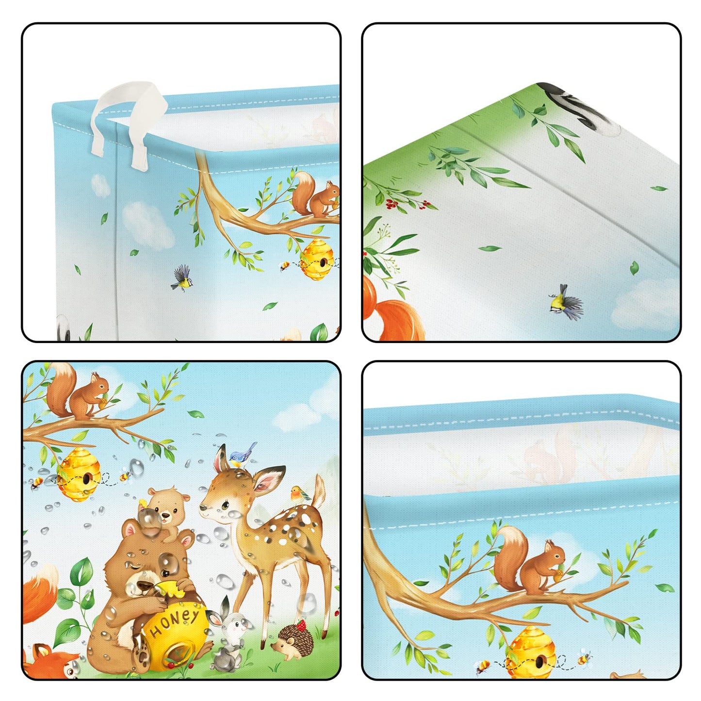 Clastyle Forest Animal Party Nursery Storage Basket Fox Bear Deer Blue Rectangle Classroom Shelf Basket Bird Squirrel Grass Clot