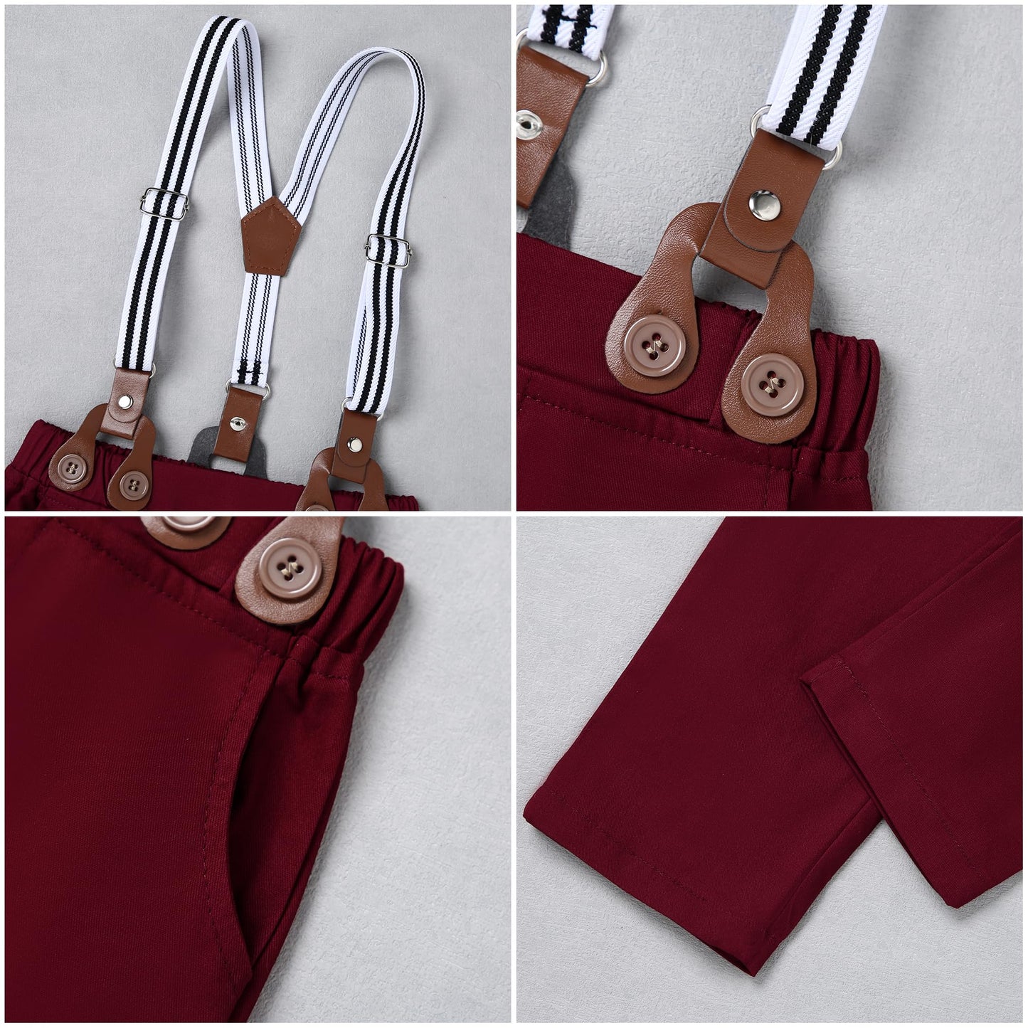 Disaur Toddler Boy Suits Gentleman Wedding Outfits,Formal Dress Shirt+Bowtie +Suspender Pants 12Months-5T(Red,12-18M)