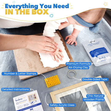 Natural Wood Baby Foot & Hand Print Frame Kit - Nursery Keepsake, New Mom &