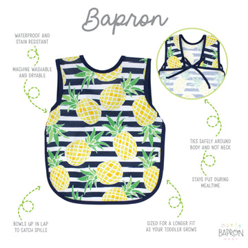 Bapronbaby Pineapple Stripes Bapron - No Neck Tie Safer Bib For Baby & Toddler - Soft Waterproof Stain Resistant - Machine Washa