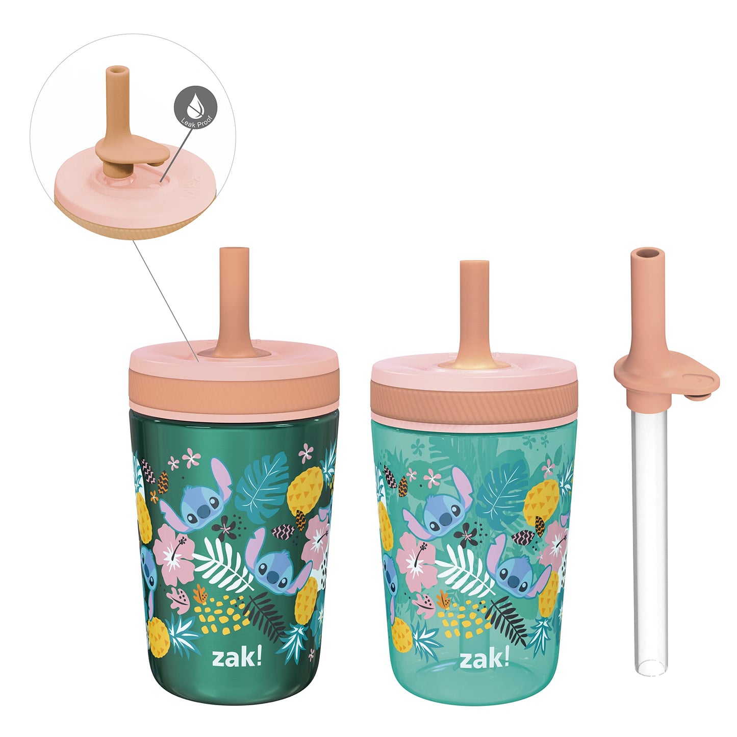Zak Designs Disney Lilo And Stitch Kelso Tumbler Set, Leak-Proof Screw-On Lid With Straw, Bundle For Kids Includes Plastic And S