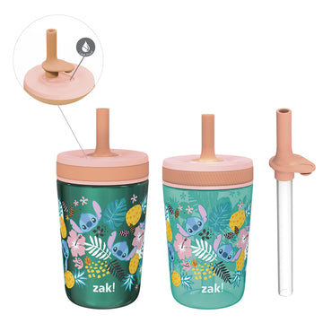 Zak Designs Disney Lilo And Stitch Kelso Tumbler Set, Leak-Proof Screw-On Lid With Straw, Bundle For Kids Includes Plastic And S