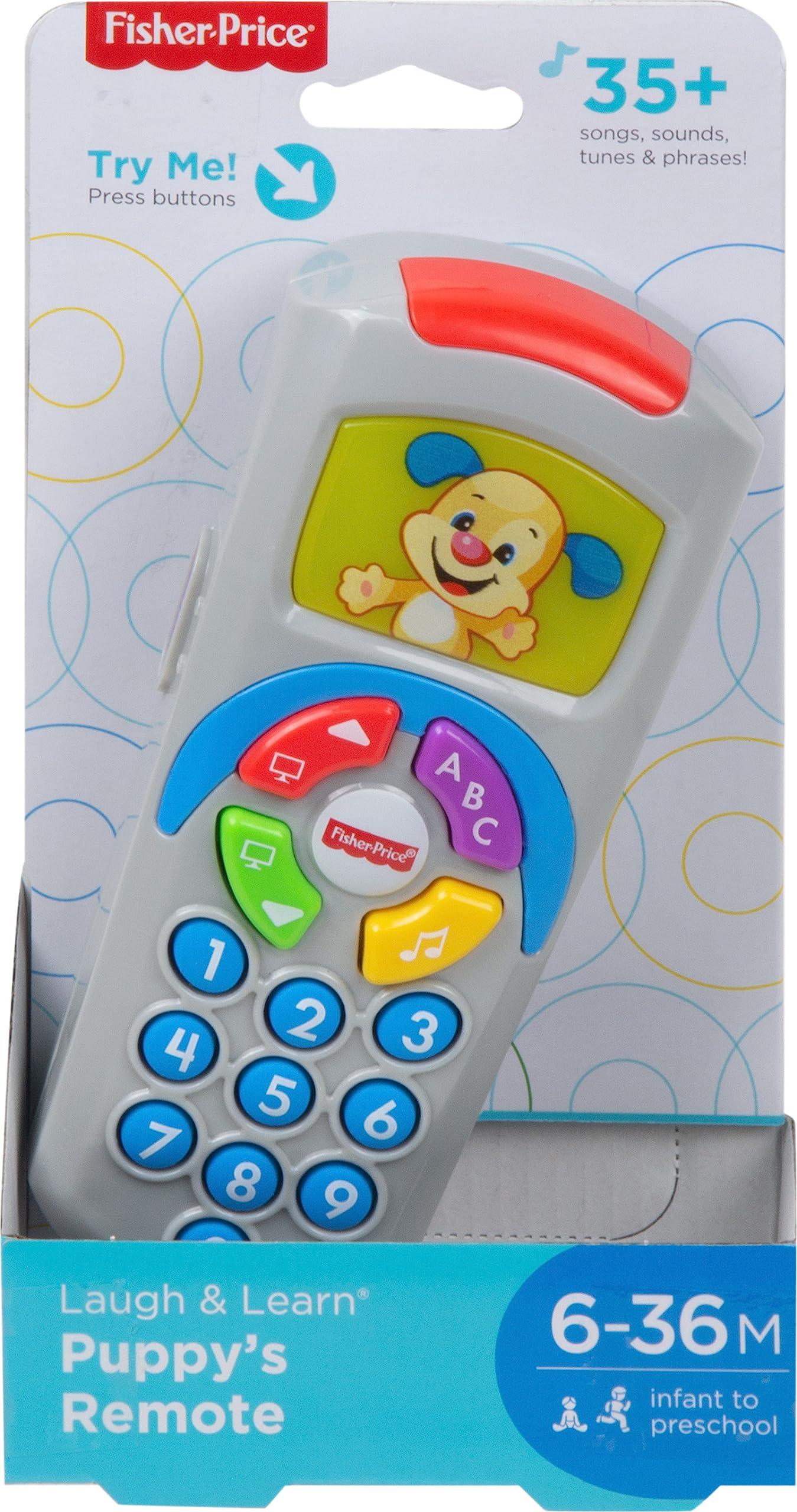 Fisher-Price Baby Learning Toy Laugh & Learn Puppys Remote Pretend TV Control with Music & Lights for Developmental Play Infants