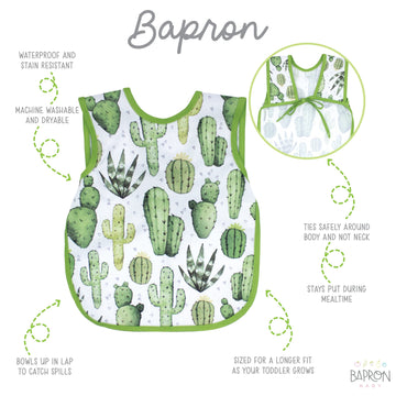 Bapronbaby Desert Cactus Bapron - No Neck Tie Safer Bib For Baby & Toddler - Soft Waterproof Stain Resistant - Machine Washable