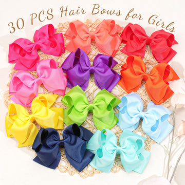 30Pcs 6 Inch Hair Bows For Girls, Oaoleer Grosgrain Ribbon Bows Alligator Clips Double-Deck Big Hairbows Hair Barrettes Hair Acc