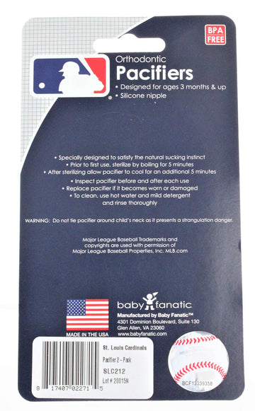 Baby Fanatic Mlb St. Louis Cardinals Unisex Pacifiers2 Pack, Team Colors, One Size