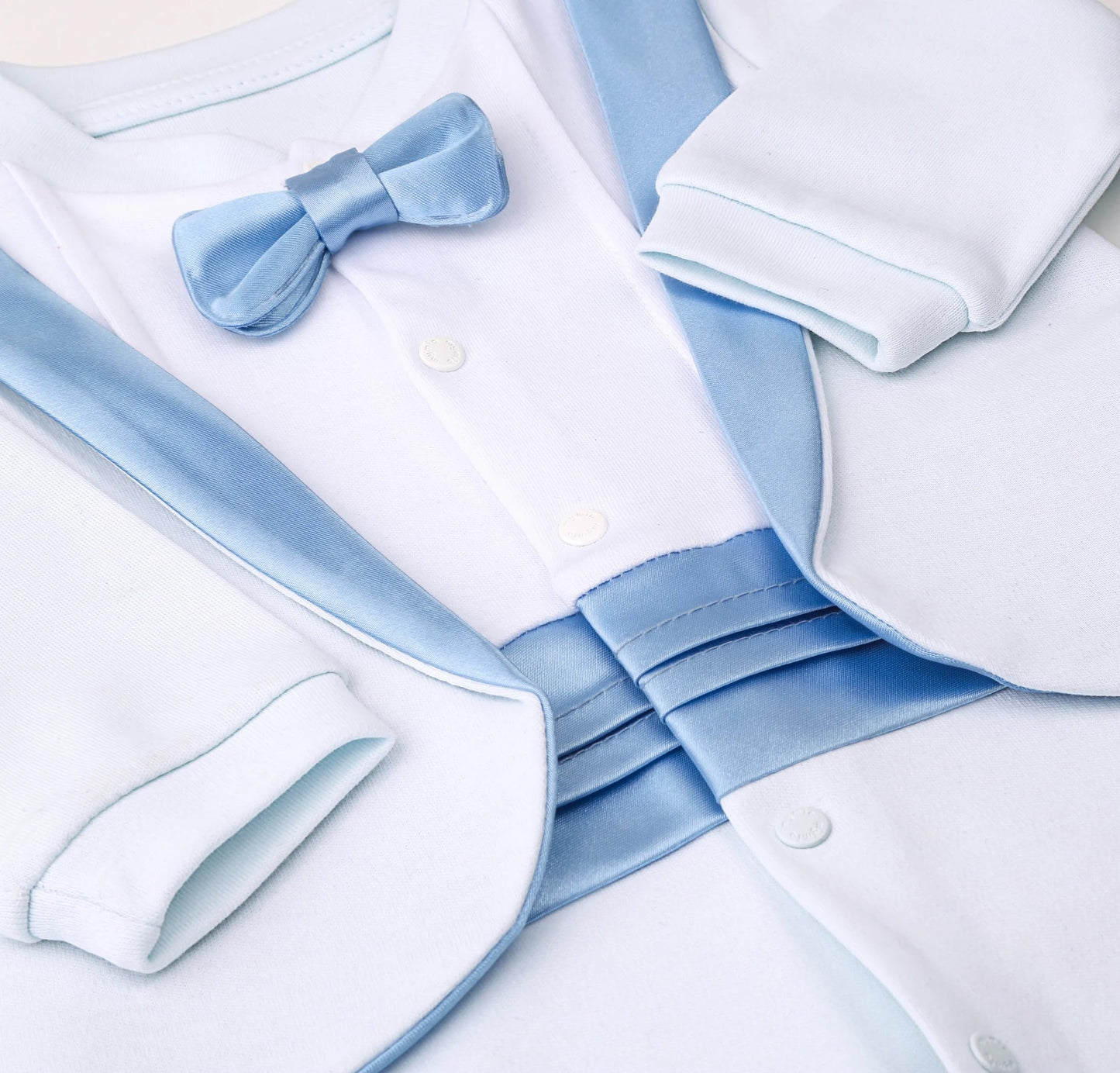 Lilax Baby Boy Gentleman Tuxedo Footie Christmas Holiday Outfit With Bow Tie (3 Months, Blue)