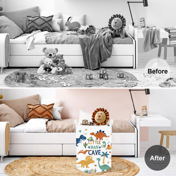 Clastyle 45L Large Boho Dinosaur Boy Book Toy Storage Basket Dino Palm Tree Clothes Laundry Hamper For Kid Room Nursery, Colorfu