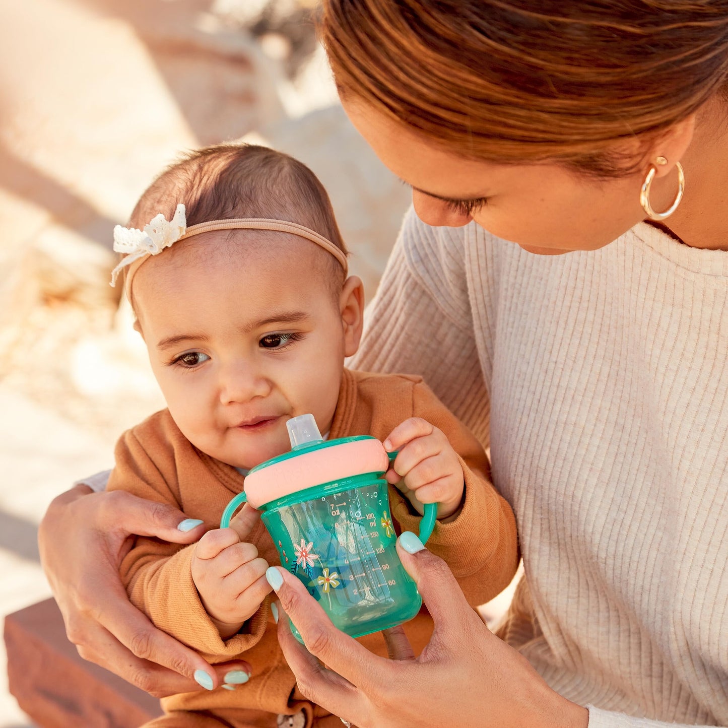 The First Years - Soft Spout Sippy Cup - Toddler Trainer Cup For 6+ Months -With Handles And Leak Proof Lid - 7 Oz - Floral Lady