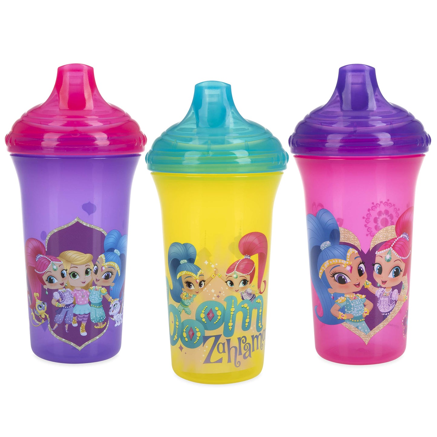 Nuby 3 Piece No Spill Easy Sippy Cups With Vari-Flo Valve Hard Spout, Nickelodeon Shimmer & Shine, 9 Oz