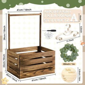 Barydat Wooden Baby Shower Crate Closet Baby Basket With Handle Baby Announcement Sign Garland Baby Hangers Large Letter, Wooden