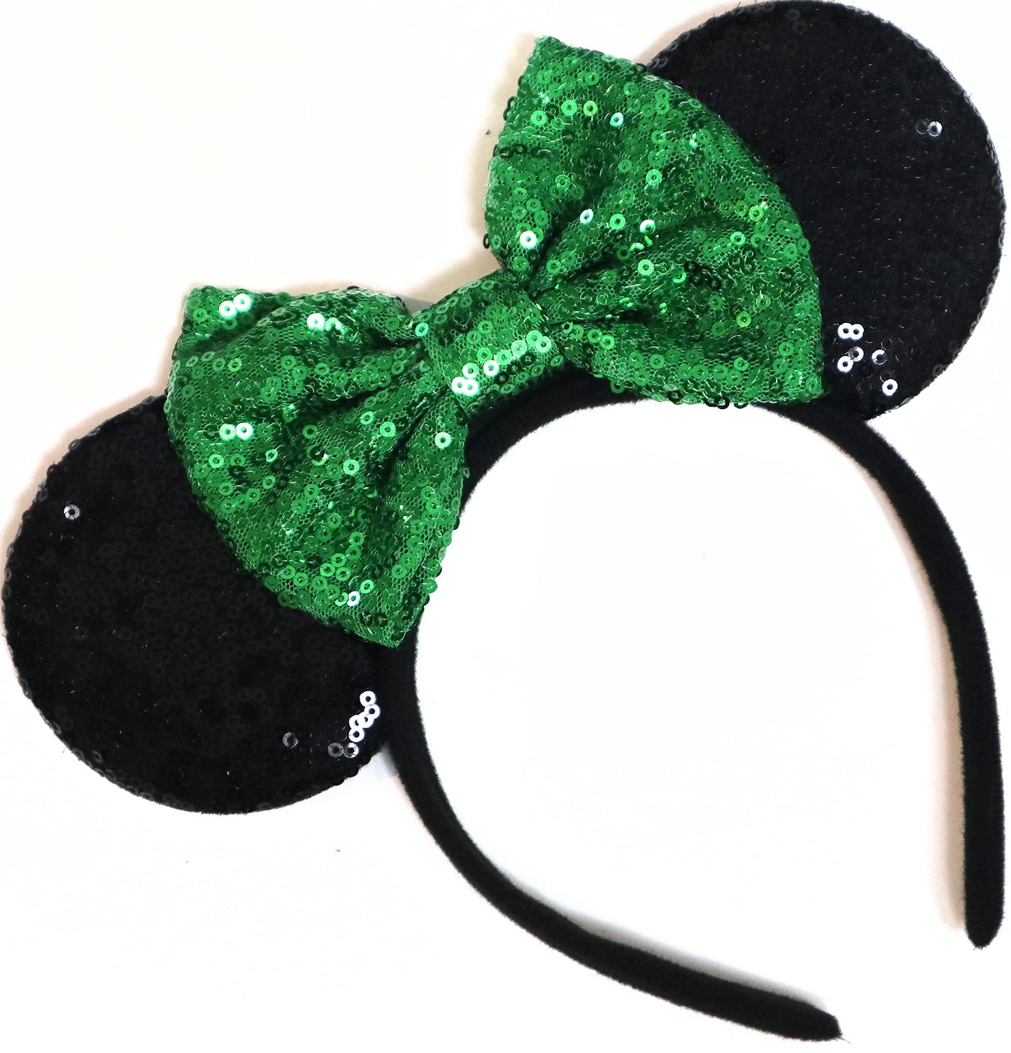 Clgift Green Tinker Minnie Ears - Handmade Flexible Headband, Bow Size 5 Inches, One Size Fits All For All Ages/Adults, Perfect