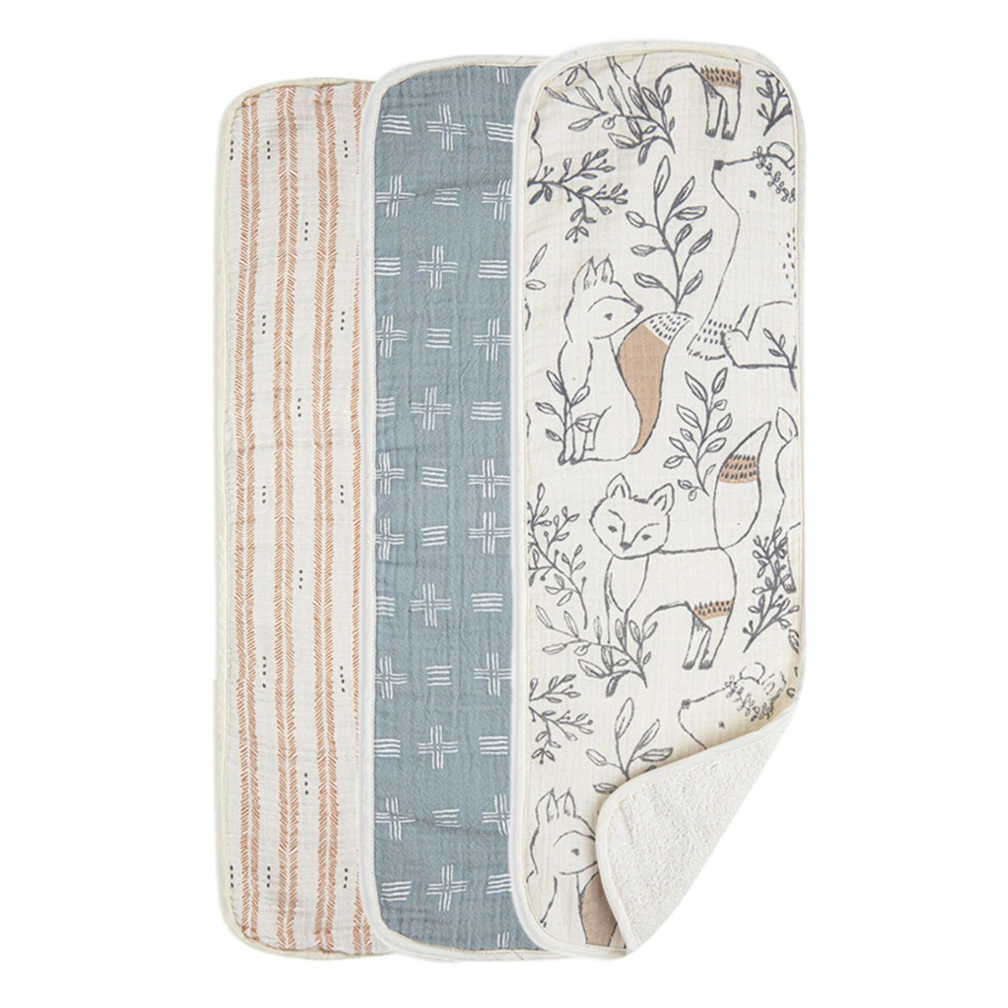 Crane Baby Muslin Burp Cloths Set, Woodland Animals, Gender Neutral Baby Gift, Absorbent Cotton Terry Backing, Machine Washable,