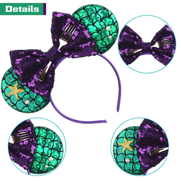 Mado Mermaid Mouse Ears Headband - Princess Hair Accessory For Women, Girls, And Kids (Mermaid Headband, Pearlized Mermaid Green
