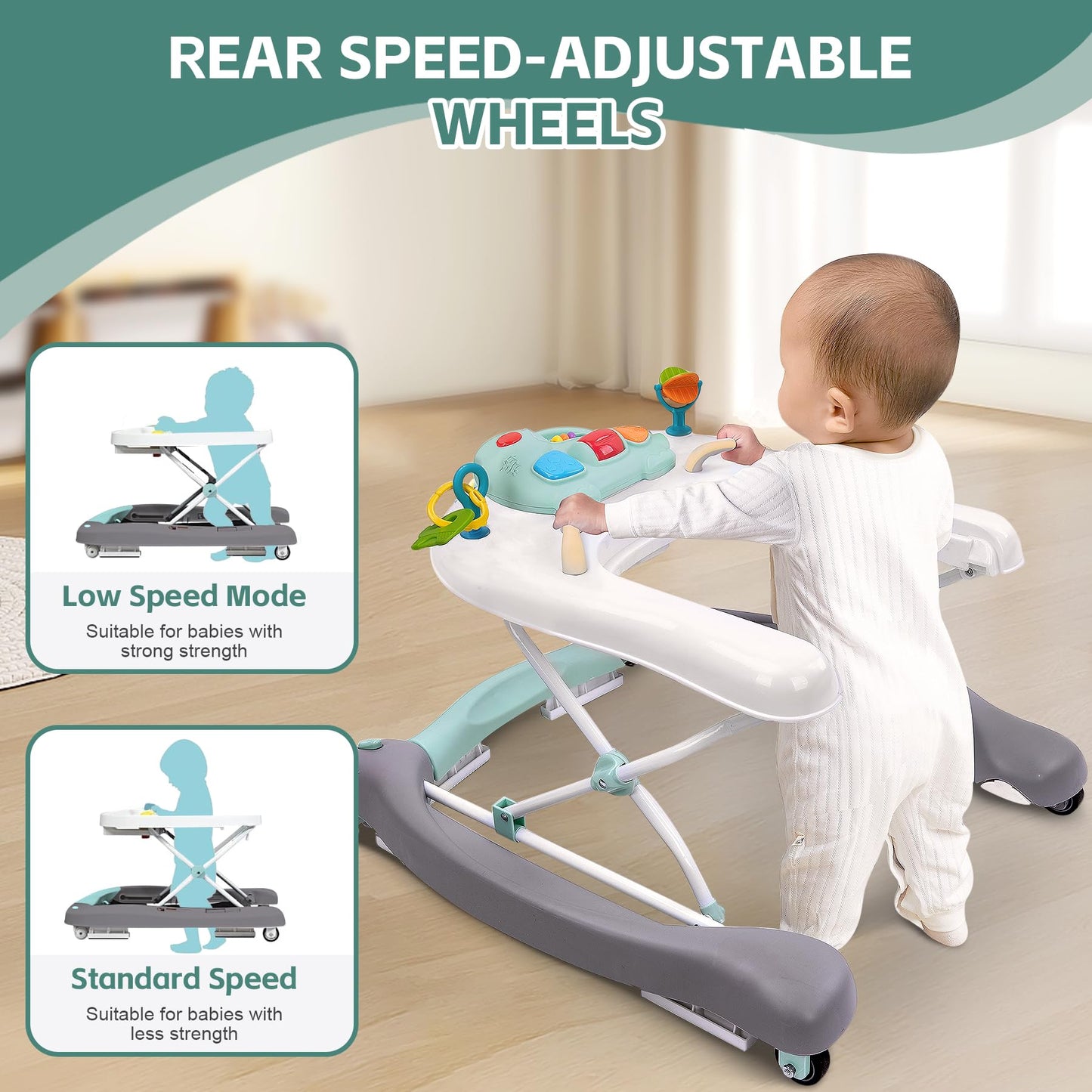 Foldable Baby 5-In-1 Activity Walker - Rocker, Activity Center, Bouncer, Seat Walker, Push Walker - Adjustable Speed Rear Wheels