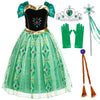 Party Chili Princess Costumes Birthday Party Fancy Dress Up For Little Girls With Wig,Crown,Mace,Gloves 4T 5T (120)