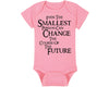 Fantasy Movie Baby Onesie - Even The Smallest Person Can Change The Course Of The Future (6-12 Month - Pink Fabric - Black Desig