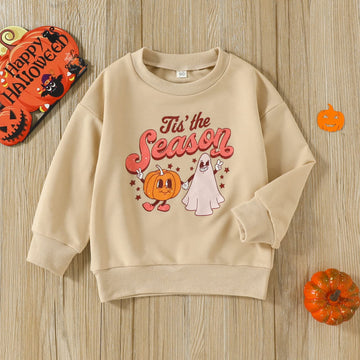 Toddler Baby Halloween Outfit Girl Boy Pumpkin Letter Sweatshirt Pullover Sweater Long Sleeve Tops Fall Clothes (Tis The Season-
