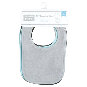 Hudson Baby Unisex Baby Drooler Bib With Waterproof Lining, Gray Orange, One Size