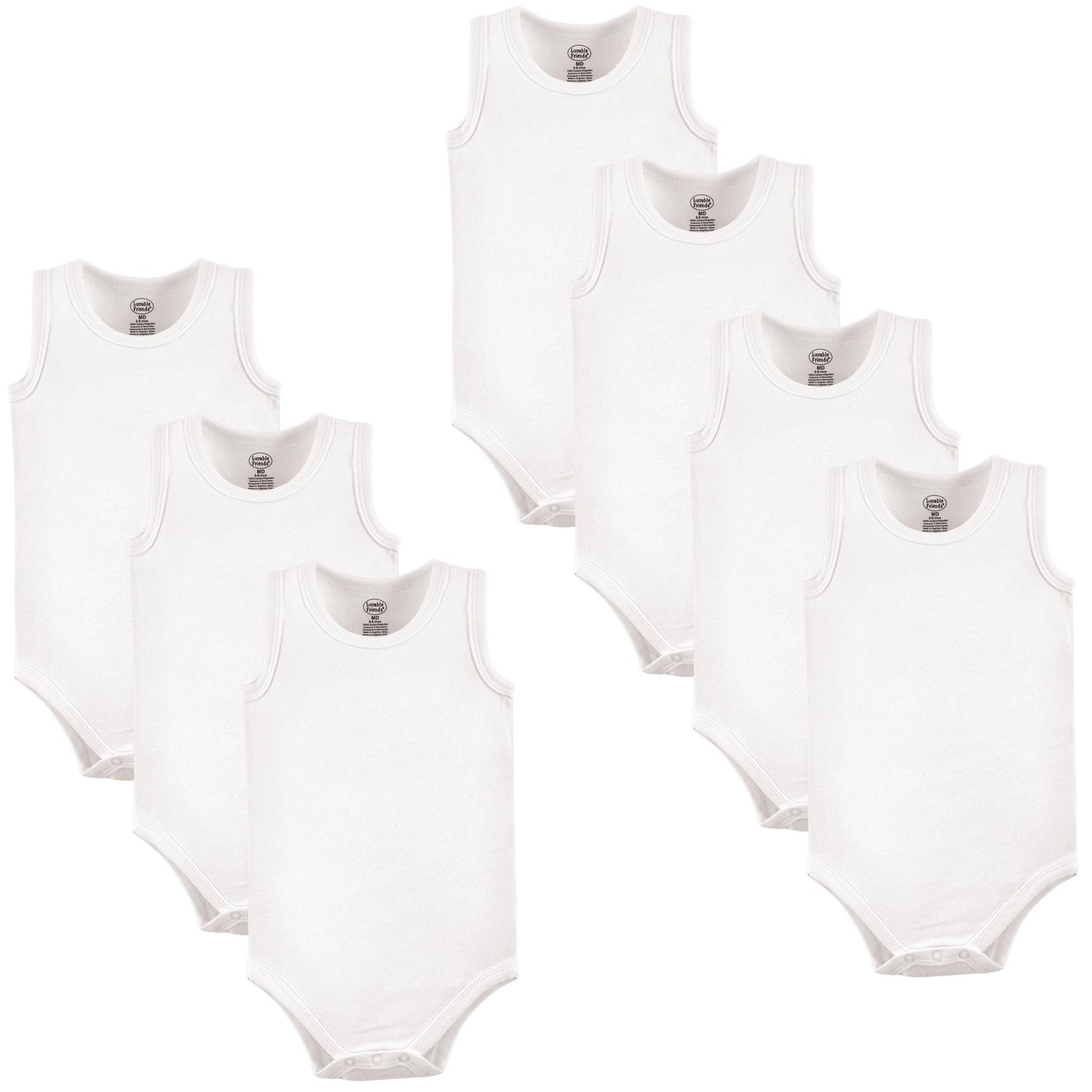 Luvable Friends Unisex Baby Cotton Sleeveless Bodysuits, White, 0-3 Months