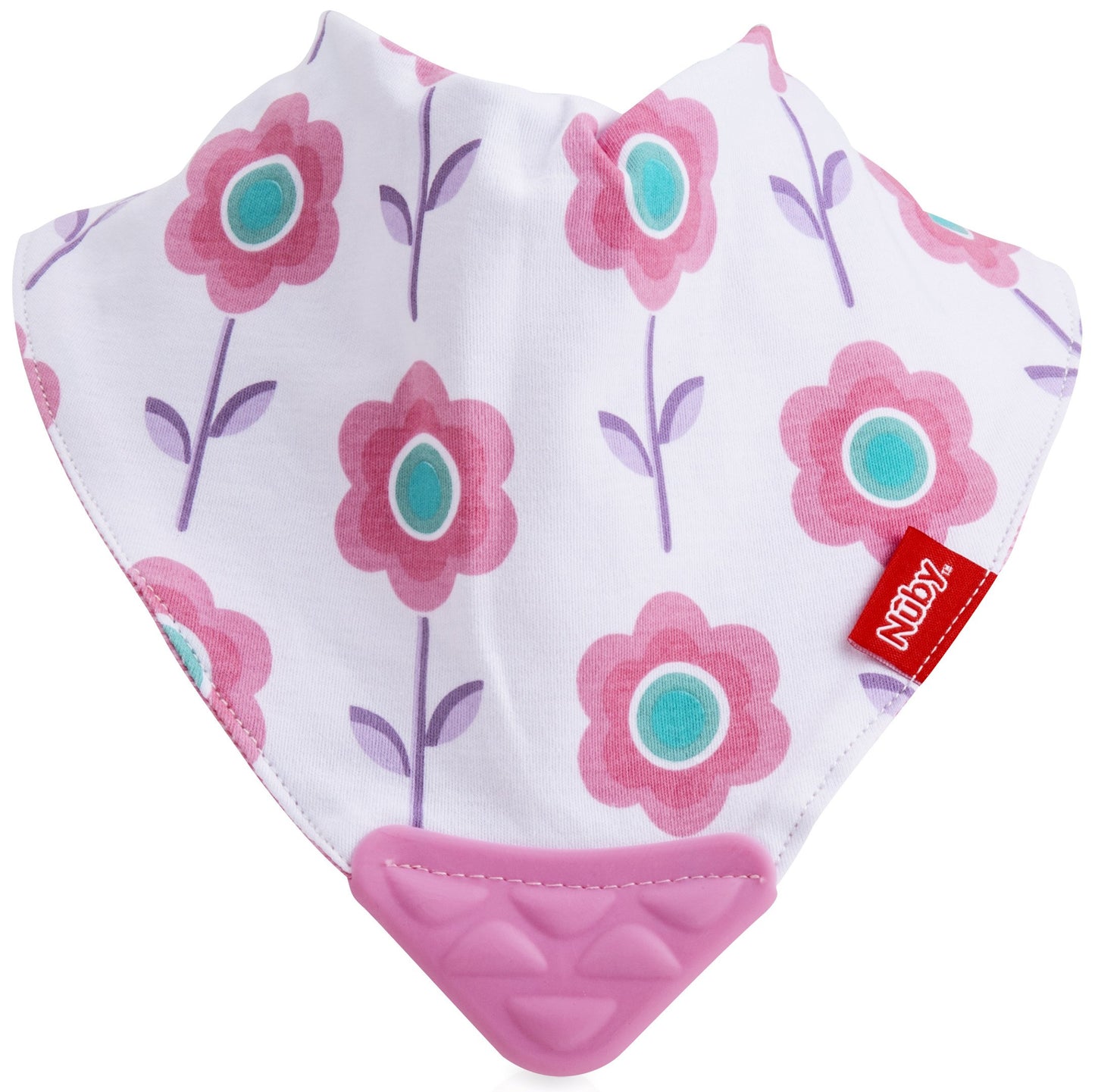 Nuby Reversible 2 Piece Teething Bib, Pink Flower, Aqua Butterfly, 3 Mo +