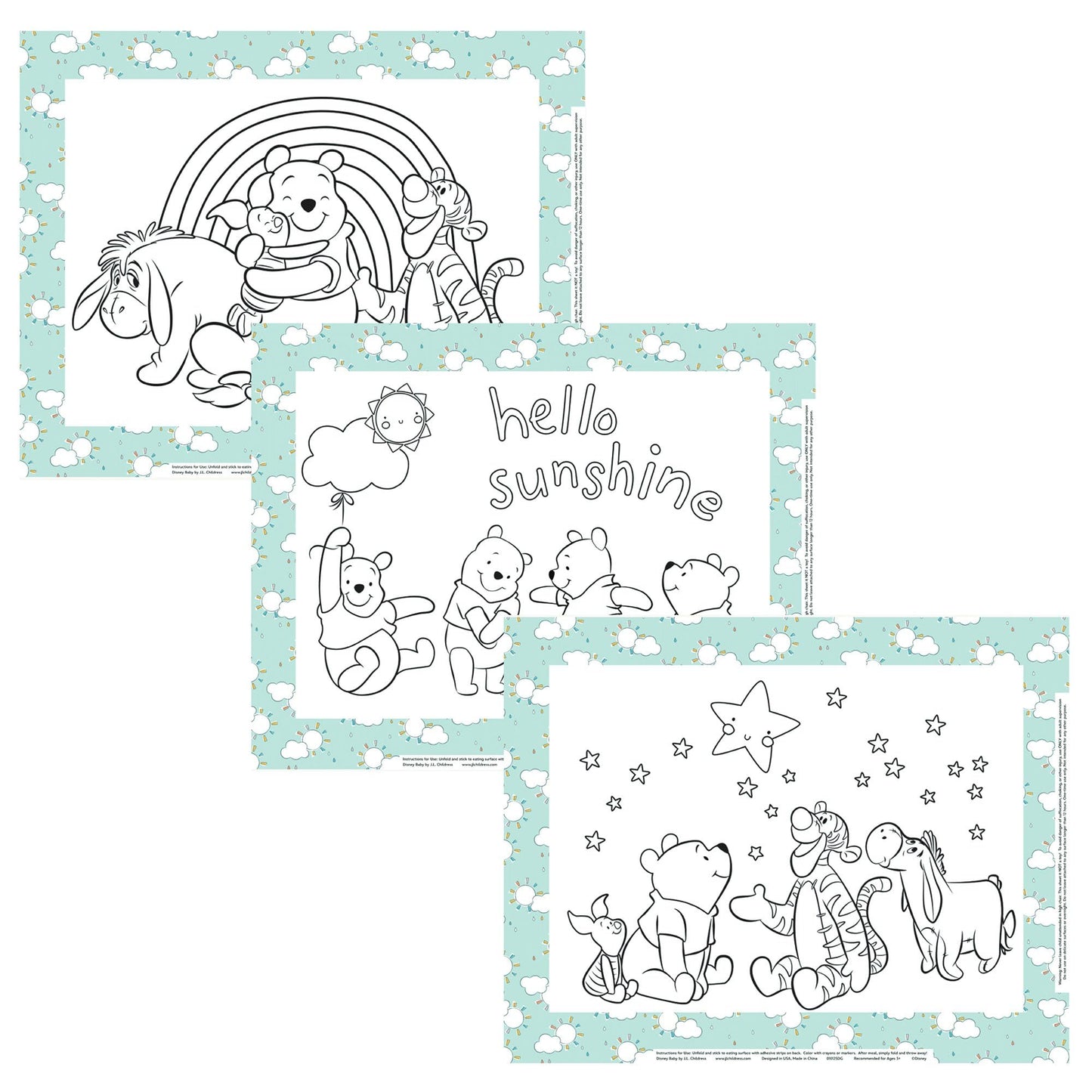Disney Baby by J.L. Childress ColorMe Disposable Placemats, 24 Pack - Stick on Disposable Placemats for Baby, Toddlers, & Kids,