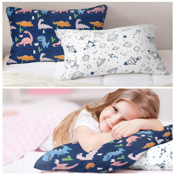 Print Toddler Pillowcases 2 Piece - Fits Toddler Travel Pillow 14 X 19-100% Jersey Cotton Baby Bedding Pillow Cover, Cartoon Pil