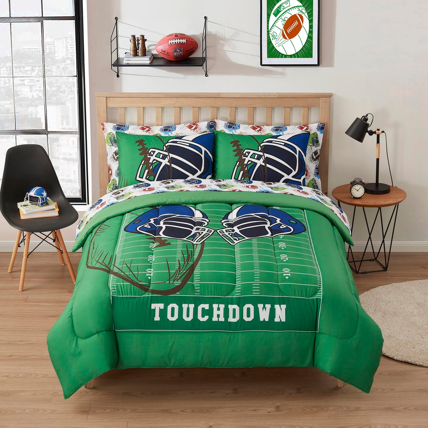 Kids Bedding Set Bed In A Bag For Boys And Girls Toddlers Printed Sheet Set And Comforter, Full, Football