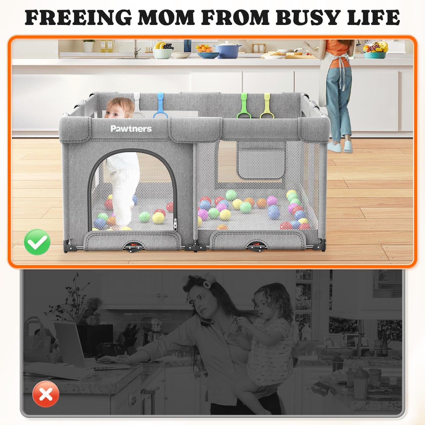 Foldable Playpen For Babies And Toddlers: 50' L X 50' W X 27' H, Large Kids Play Yard, Portable For Indoor And Outdoor Play A