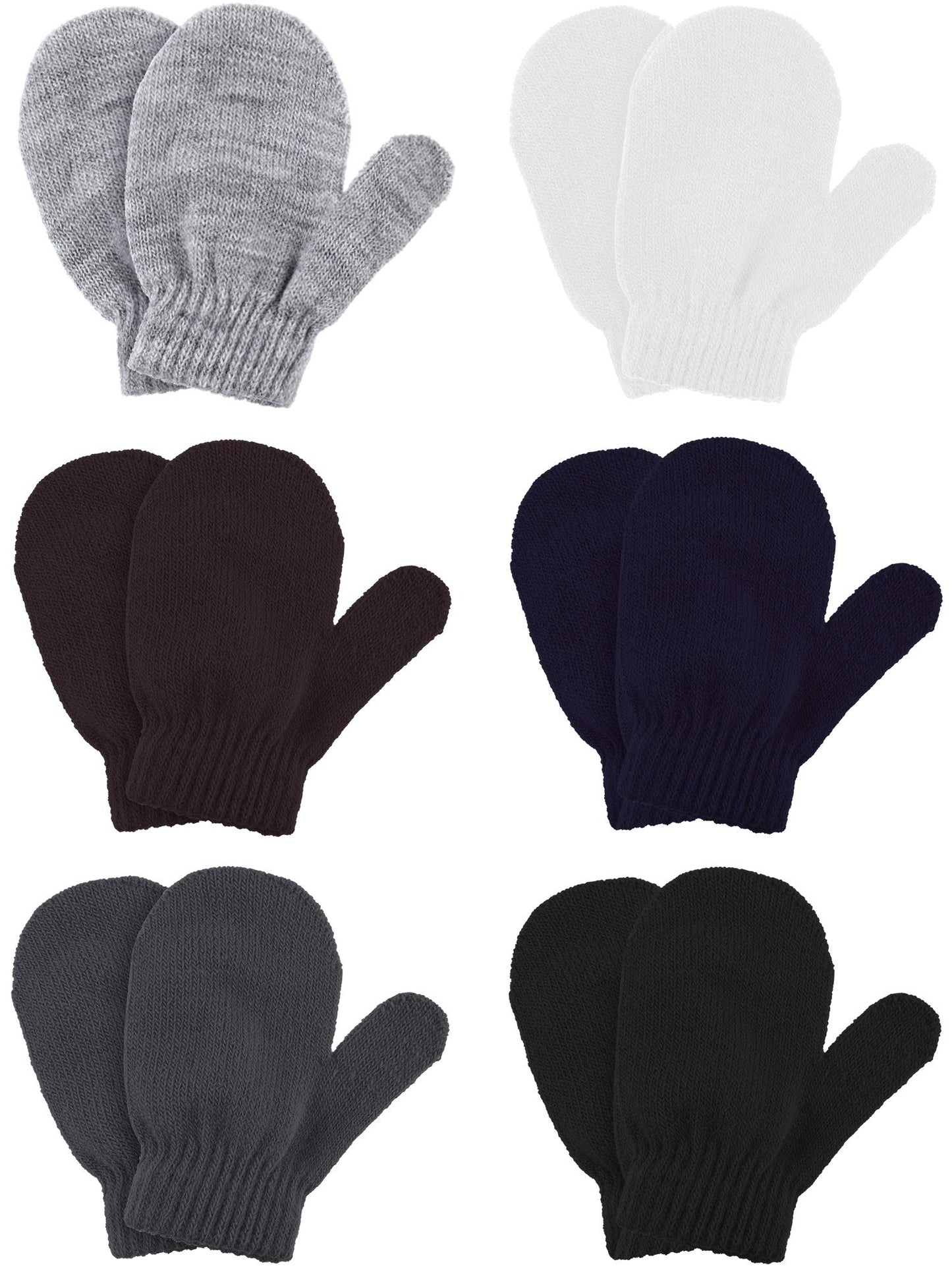 Boao 6 Pairs Toddler Mittens Kids Winter Knit Gloves Stretch Mittens for kids Toddler Boys Girls(Black, White, Gray, Dark Gray,