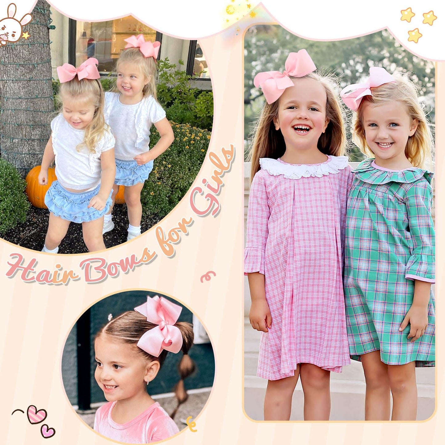 Oaoleer 2Pcs 6Inch Hair Bows Clips, Pink Layered Grosgrain Ribbon Bows Hair Alligator Clips Hair Barrettes For Baby Girls Infant