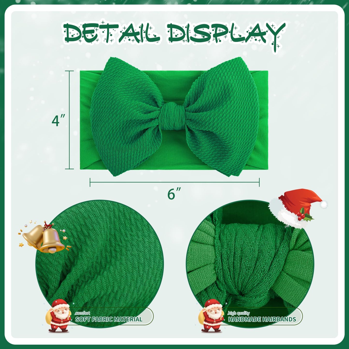 Yanjie Baby Headbands, Red Hair Bow And Green Elastic Nylon Hairbands For Newborns And Infants, 2Pcs