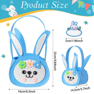 Silifine 12 Pcs Felt Easter Bunny Basket Bag With Name Stickers Set 8' Easter Egg Hunt Bags Bulk For Kids Gift Baskets Rabbit T