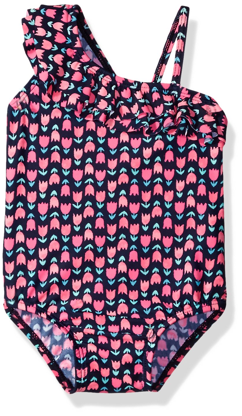 Osh Kosh Baby Girls Tulip One Shoulder One Piece Swimsuit, Navy, 18 Months