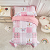 Joyreap 4 Piece Toddler Bedding Set For Girls- Pink Butterflies N Flowers Patchwork Toddler Comforter Set, Includes Quilted Comf