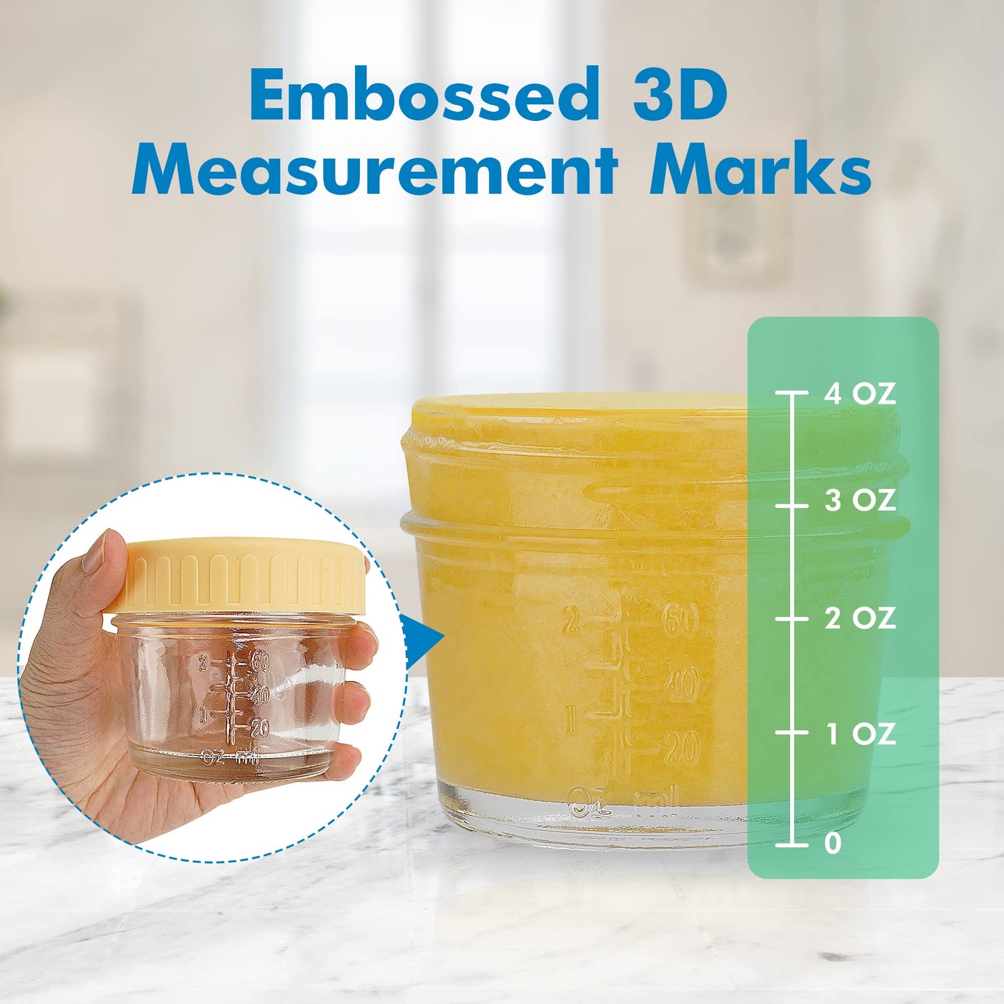 Willdan Glass Baby Food Storage Jars W/Lids (4 Oz, 6 Pack Set) Snack, Puree, Reusable Small Containers, Breast Milk, Fridge Or F