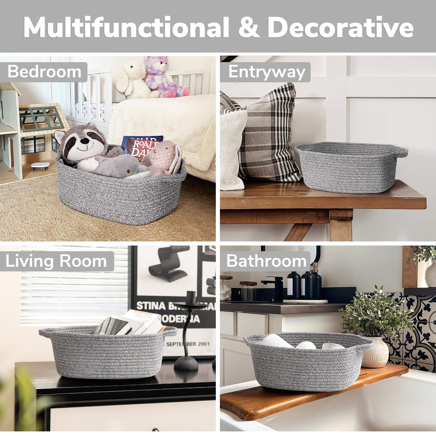 Chicvita Storage Basket For Gifting, Small Woven Basket For Towels, Cute Basket For Baby, Nursery, Dog Basket, Decorative Rope B