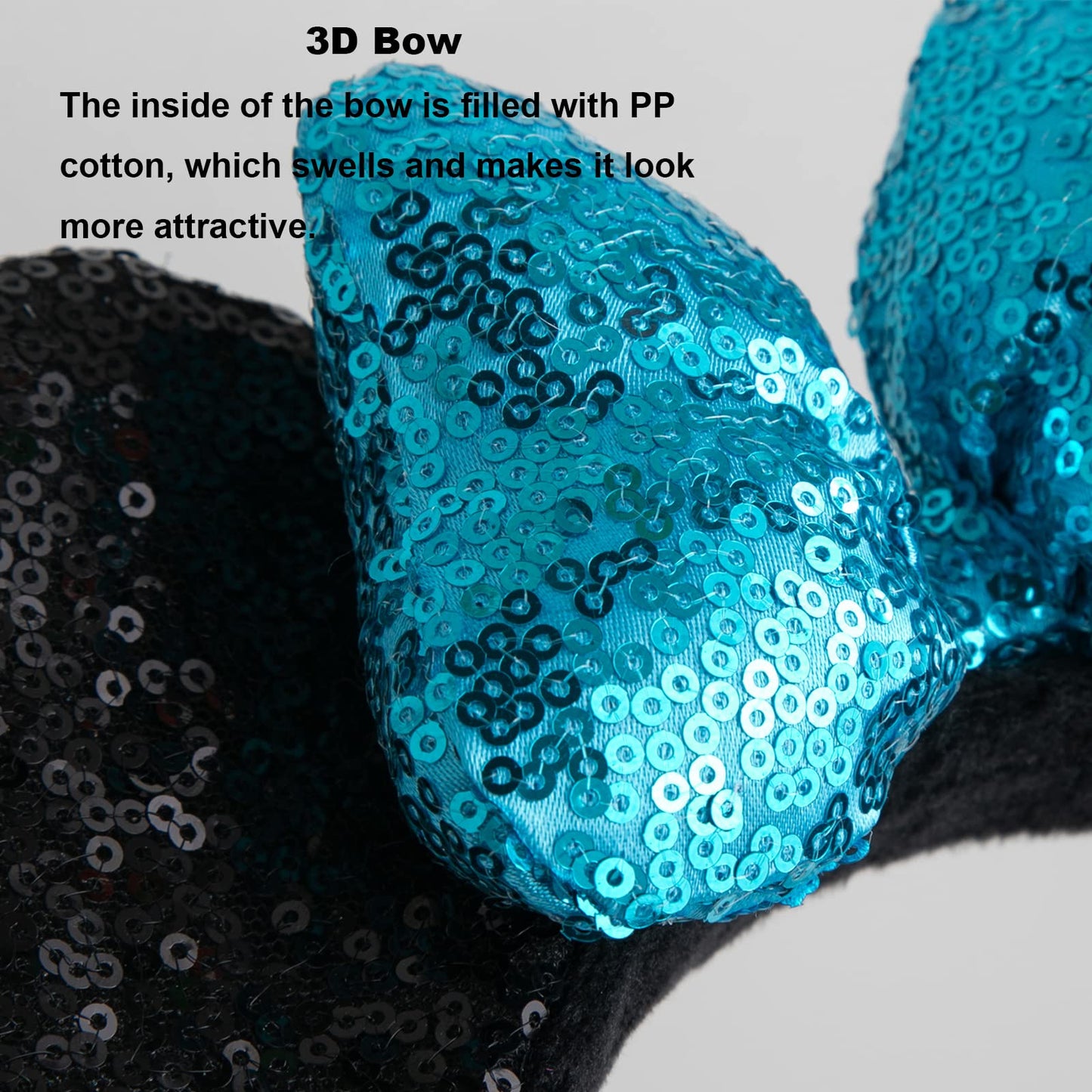 Chuangqi 1Pcs Mouse Ears Shiny Headband With 3D Bow, Double-Sided Sequin Hair Band For Birthday Party Or Amusement Park (3D Ligh