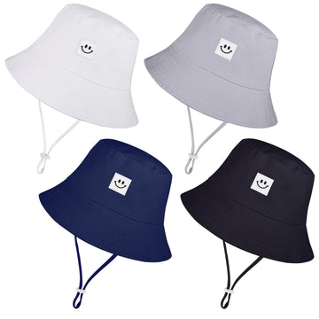 Cooraby 4 Pack Baby Sun Hat Breathable Smile Bucket Hat Toddler Sun Protective Bucket Hat Adjustable Cap For Baby Girl Boy (0-6